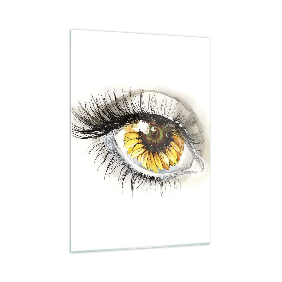 Impression sur verre - Image sur verre - Un œil avec un motif de tournesol entouré de détails délicats - 50x70cm - Un look aussi chaud que l'été - Décoration murale moderne pour le salon et la chambre ARTTOR
