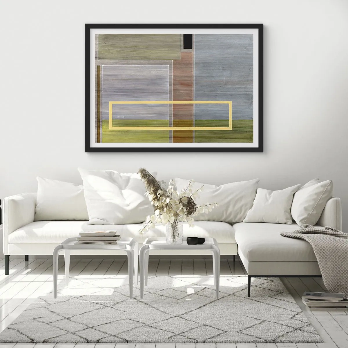 Affiche dans un cadre noir - Poster - Composition géométrique aux couleurs pastel avec des rectangles - 70x50cm - Simple et calme - Décoration murale moderne pour le salon et la chambre ARTTOR