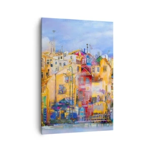 Impression sur toile - Image sur toile - Bâtiments urbains colorés dans un style artistique - 70x100cm - Nous sommes ensemble - Décoration murale moderne pour le salon et la chambre ARTTOR
