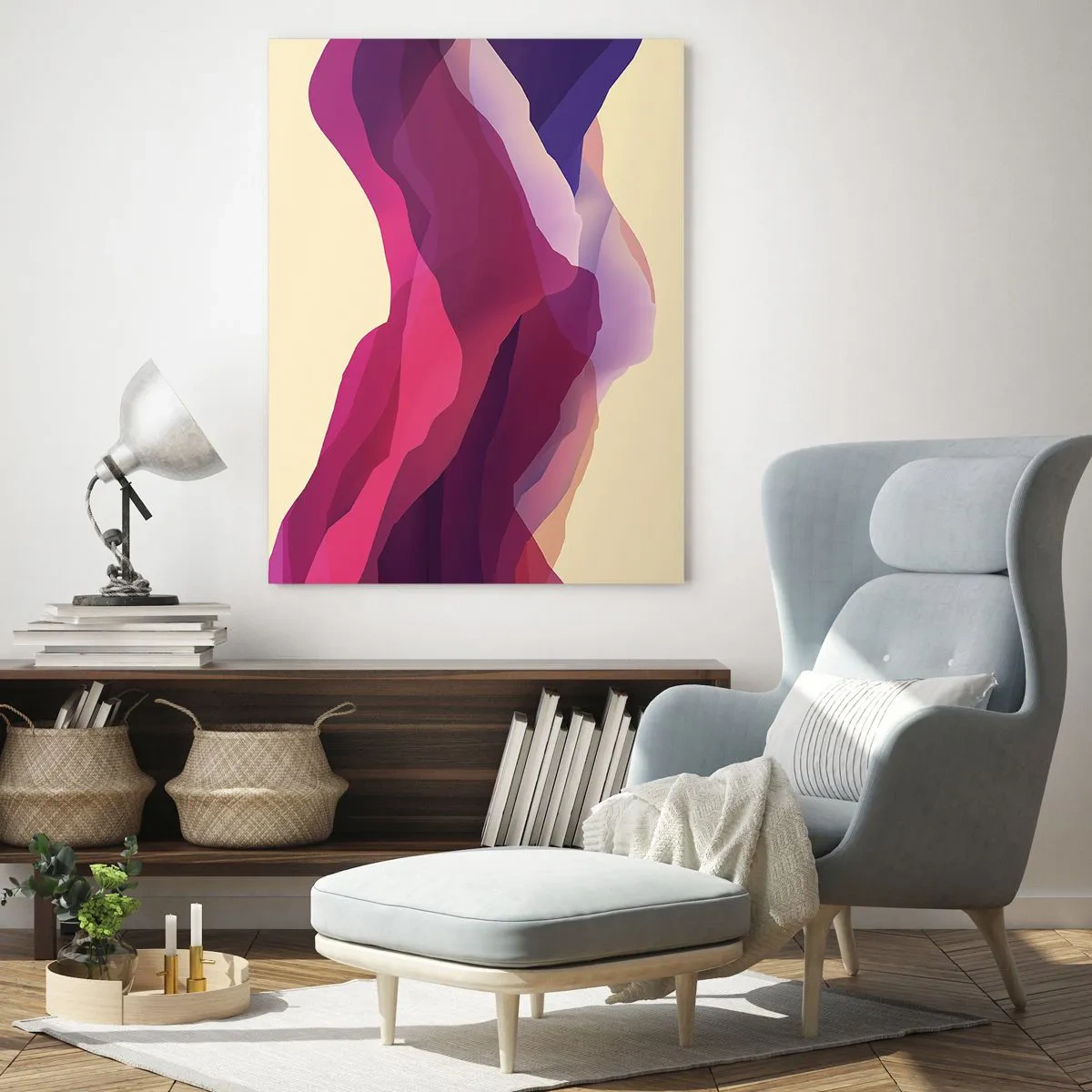Impression sur verre - Image sur verre - Vagues abstraites dans des tons violets et roses sur un fond clair - 50x70cm - Vagues pourpre - Décoration murale moderne pour le salon et la chambre ARTTOR