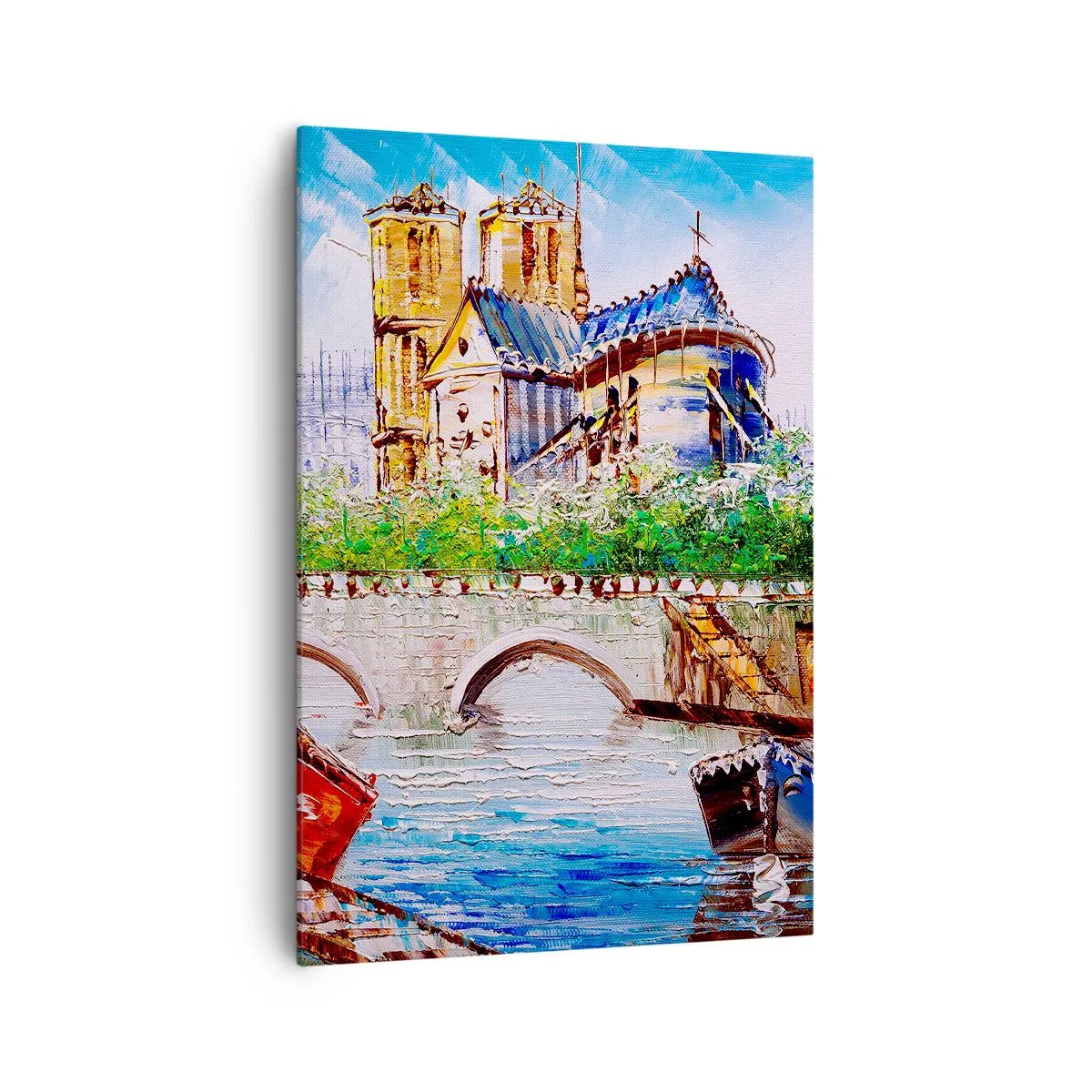 Impression sur toile - Image sur toile - Paysage avec un pont et une cathédrale de style classique - 70x100cm - Leur temps ne passe jamais - Décoration murale moderne pour le salon et la chambre ARTTOR