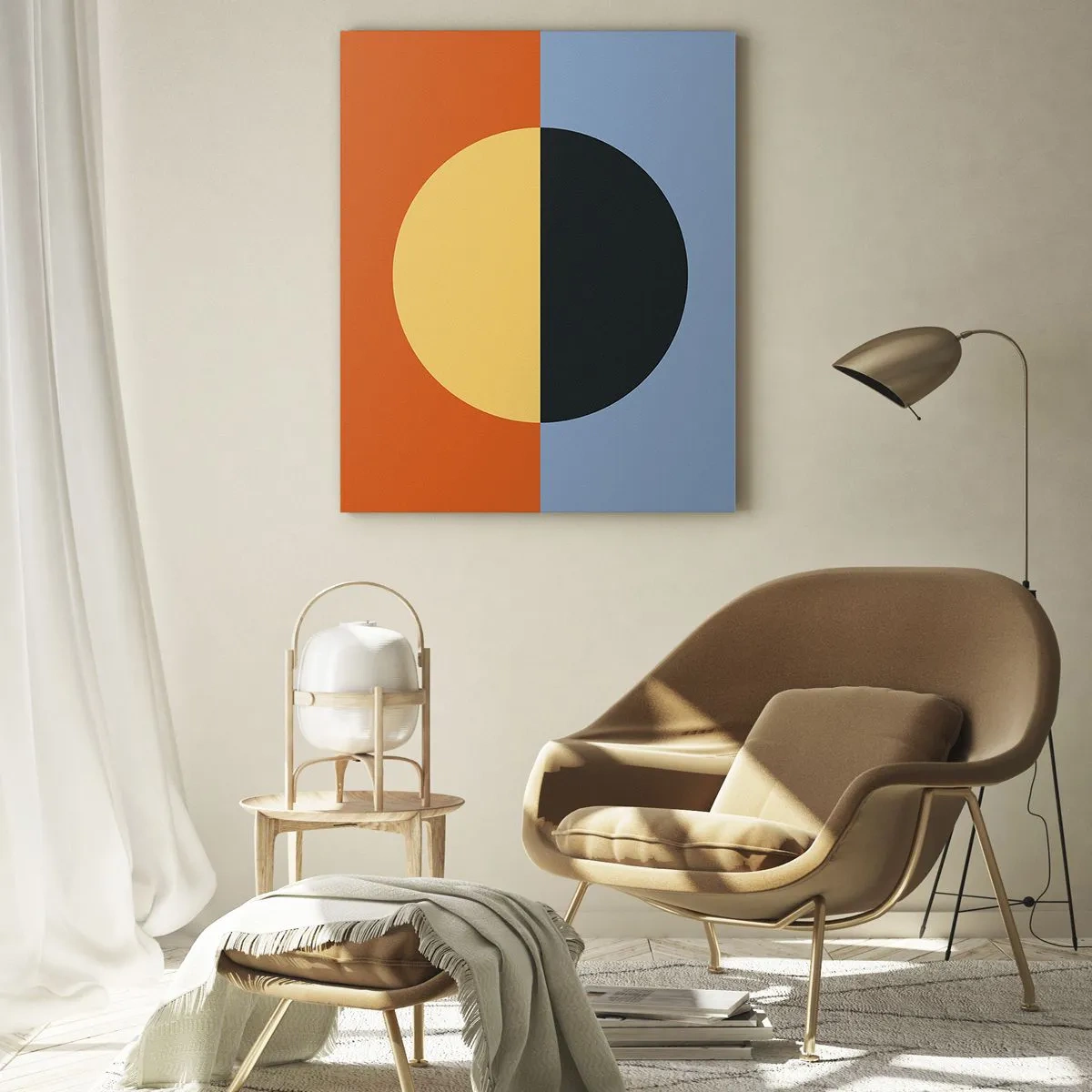 Impression sur verre - Image sur verre - Abstraction géométrique aux couleurs contrastées - 70x100cm - Composition de chaleur et de fraîcheur - Décoration murale moderne pour le salon et la chambre ARTTOR