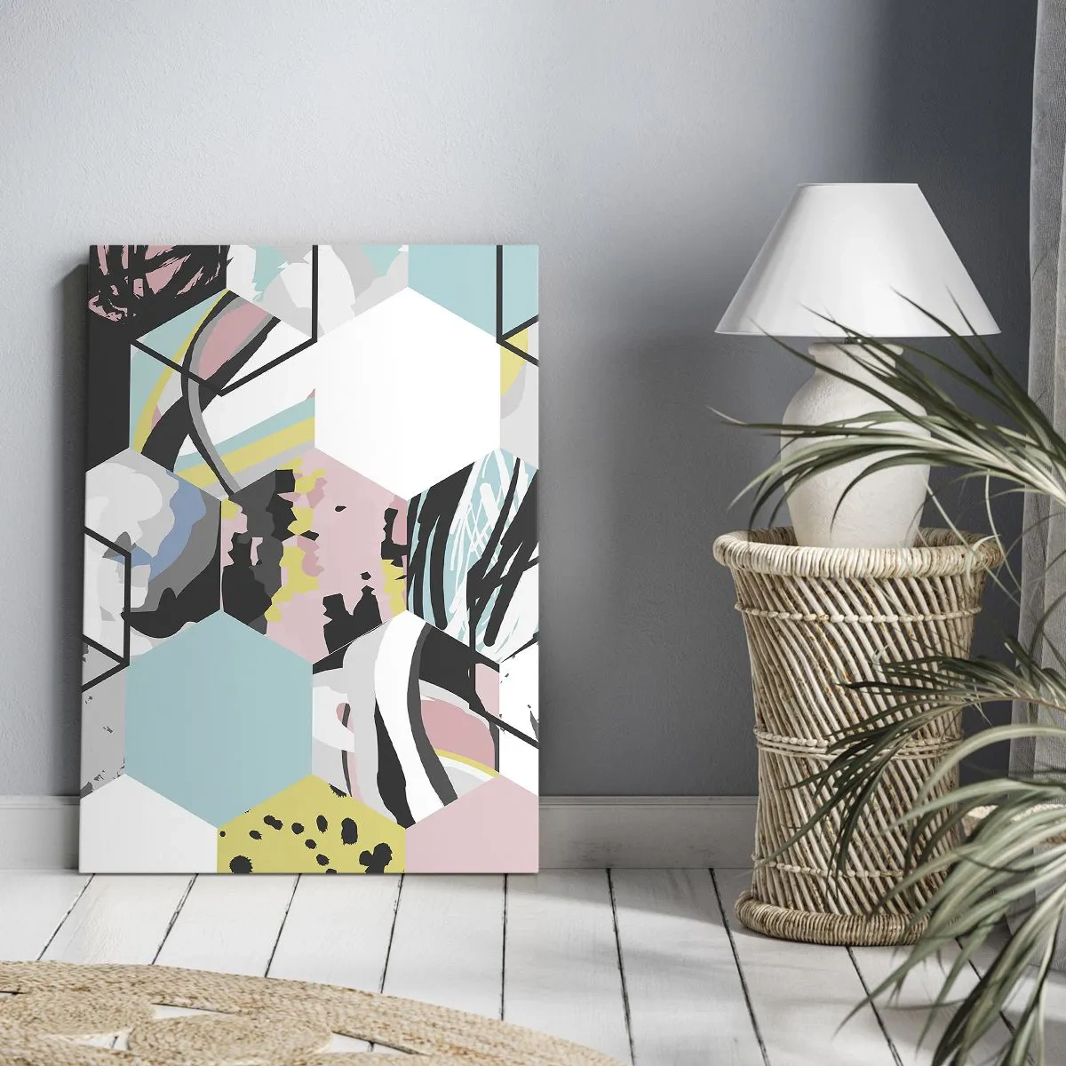 Impression sur toile - Image sur toile - Hexagones et cubes en six couleurs - 45x80 cm