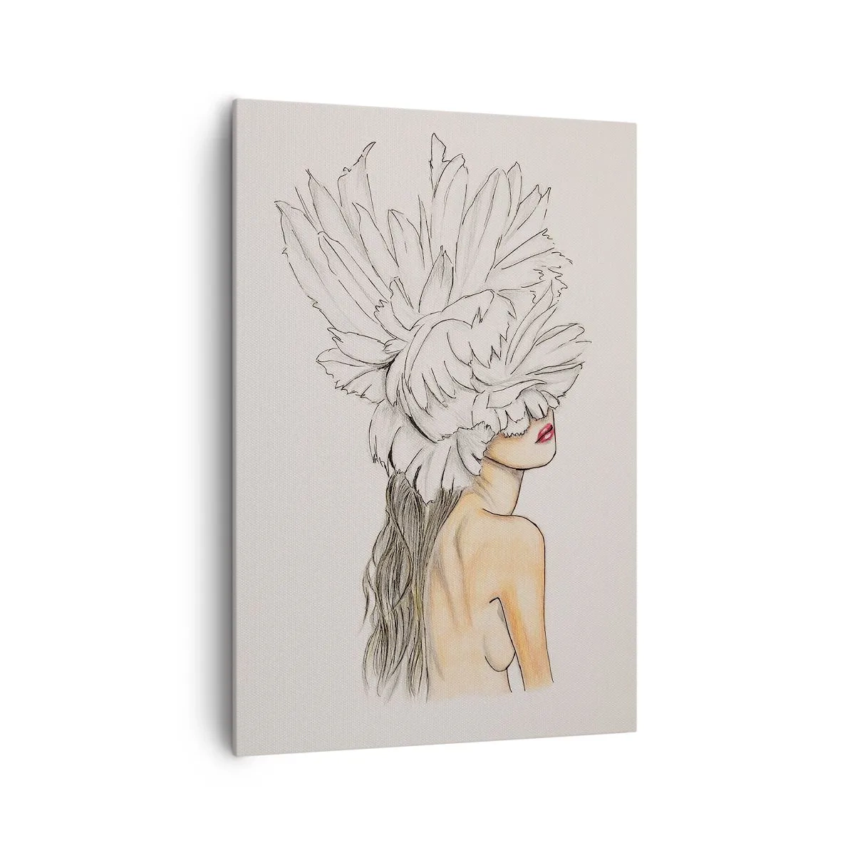 Impression sur toile - Image sur toile - Portrait d'une femme avec décoration de plumes dans un style artistique - 70x100cm - Beauté couronnée - Décoration murale moderne pour le salon et la chambre ARTTOR