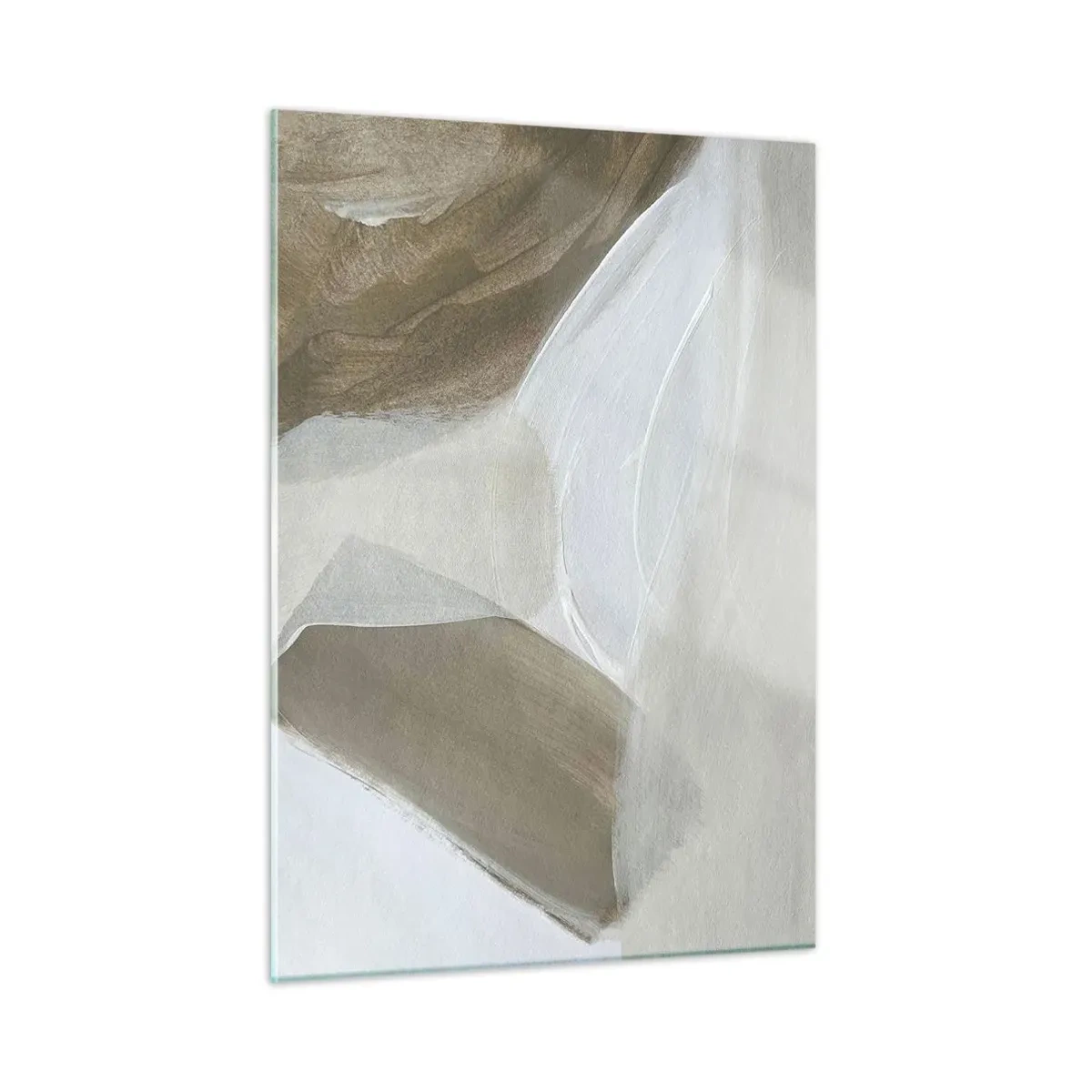 Impression sur verre - Image sur verre - Une abstraction délicate en blanc et beige avec des traits doux. - 50x70cm - Une vague de blanc - Décoration murale moderne pour le salon et la chambre ARTTOR