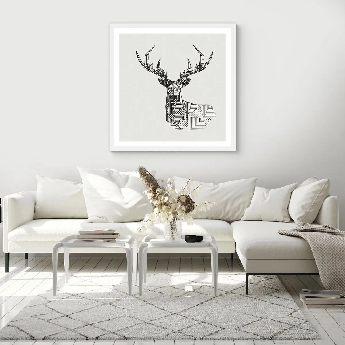 Affiche dans un cadre blanc - Poster - Cerf dans un style cubique - 60x60 cm