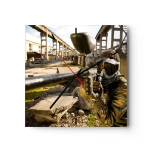 Horloge murale - Pendule murale - Un joueur de paintball en tenue de camouflage visant un marqueur - 30x30cm - Et vous pouvez devenir un héros - Décoration murale moderne pour le salon et la chambre ARTTOR