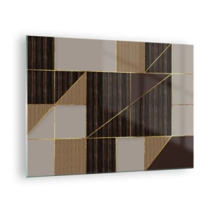 Impression sur verre - Image sur verre - Mosaïque abstraite avec des éléments marron et dorés - 70x50cm - Mozaique de bronze et d'or - Décoration murale moderne pour le salon et la chambre ARTTOR