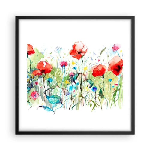 Affiche dans un cadre noir - Poster - Prairie de fleurs en mai - 50x50 cm