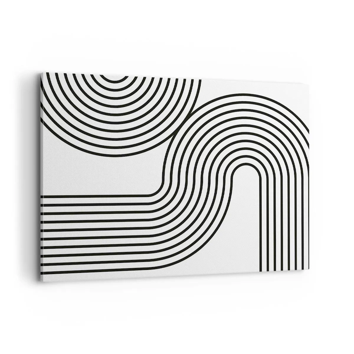 Impression sur toile - Image sur toile - Une peinture abstraite avec des lignes noires créant des motifs géométriques sur un fond blanc. - 100x70cm - En plein virage - Décoration murale moderne pour le salon et la chambre ARTTOR