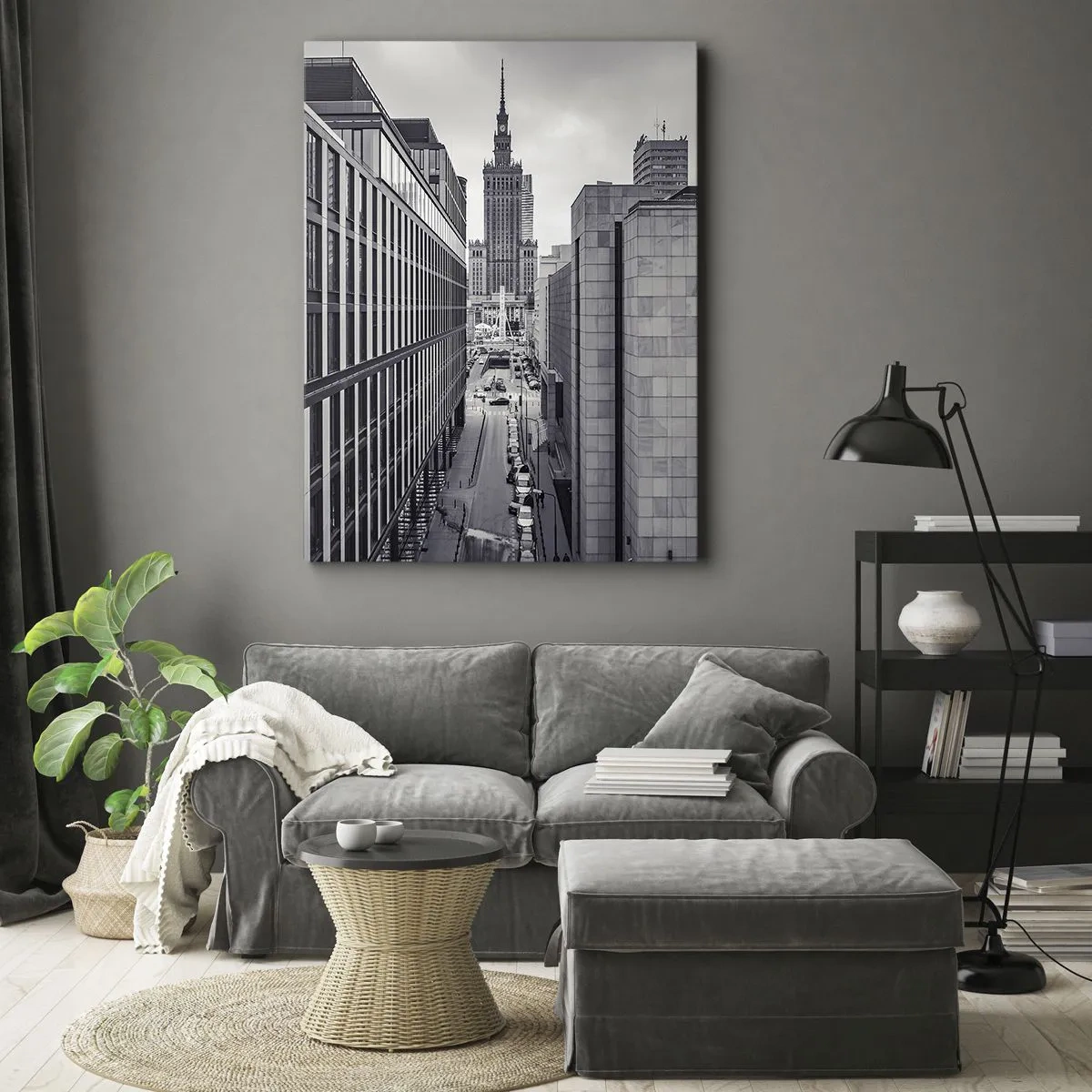 Impression sur toile - Image sur toile - Panorama de Varsovie avec vue sur le Palais de la Culture et les bâtiments environnants - 70x100cm - Vallée de Varsovie - Décoration murale moderne pour le salon et la chambre ARTTOR