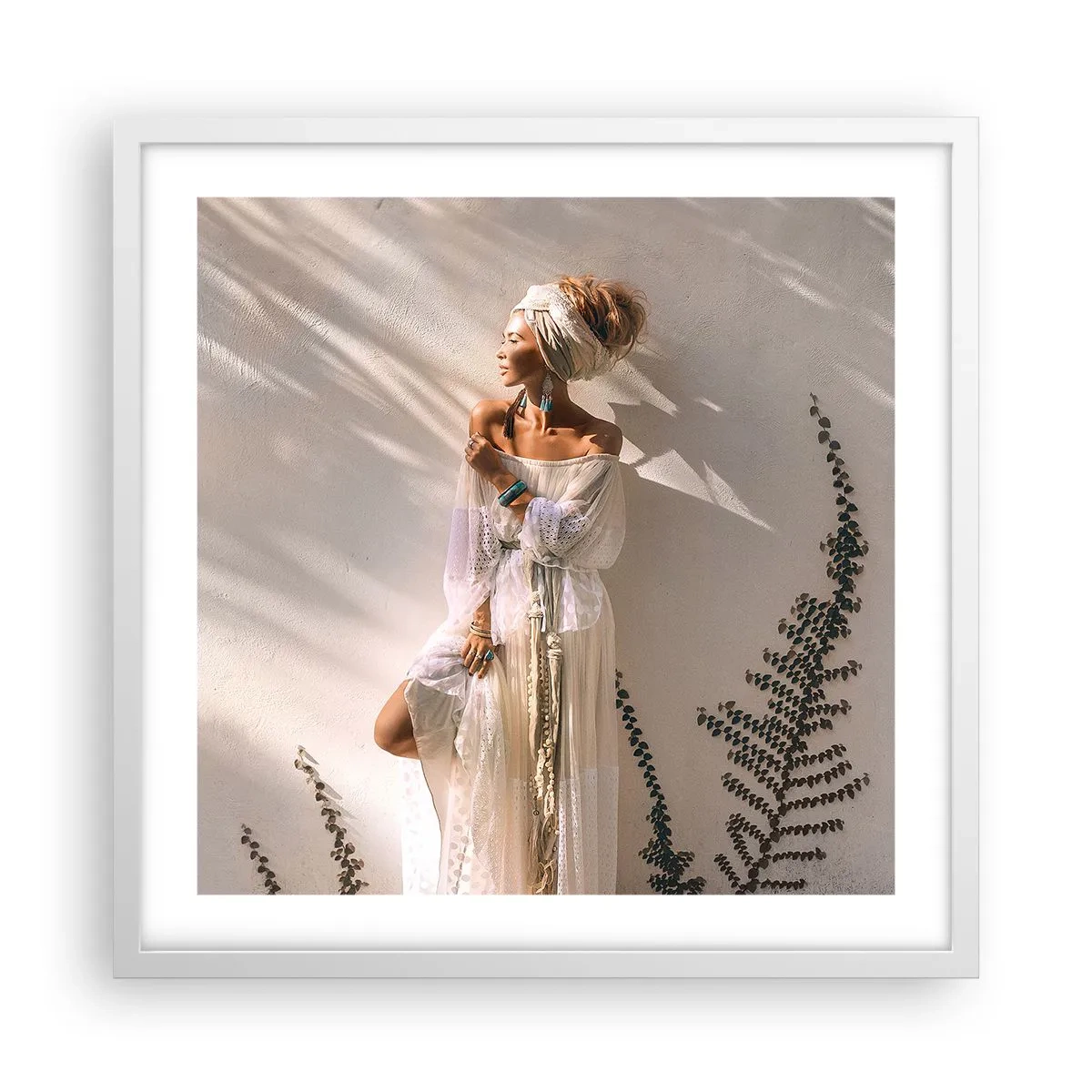 Affiche dans un cadre blanc - Poster - Le soleil et la fille - 50x50 cm