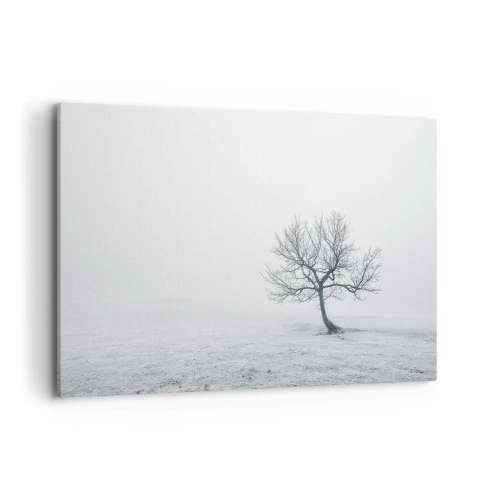 Impression sur toile - Image sur toile - Un arbre solitaire dans le brouillard hivernal dans un champ vide - 120x80cm - Contre le néant - Décoration murale moderne pour le salon et la chambre ARTTOR