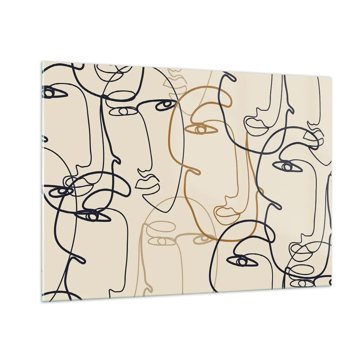 Impression sur verre - Image sur verre - Visages contournés dessinés d'un seul trait sur beige - 100x70cm - Portrait multiplié - Décoration murale moderne pour le salon et la chambre ARTTOR