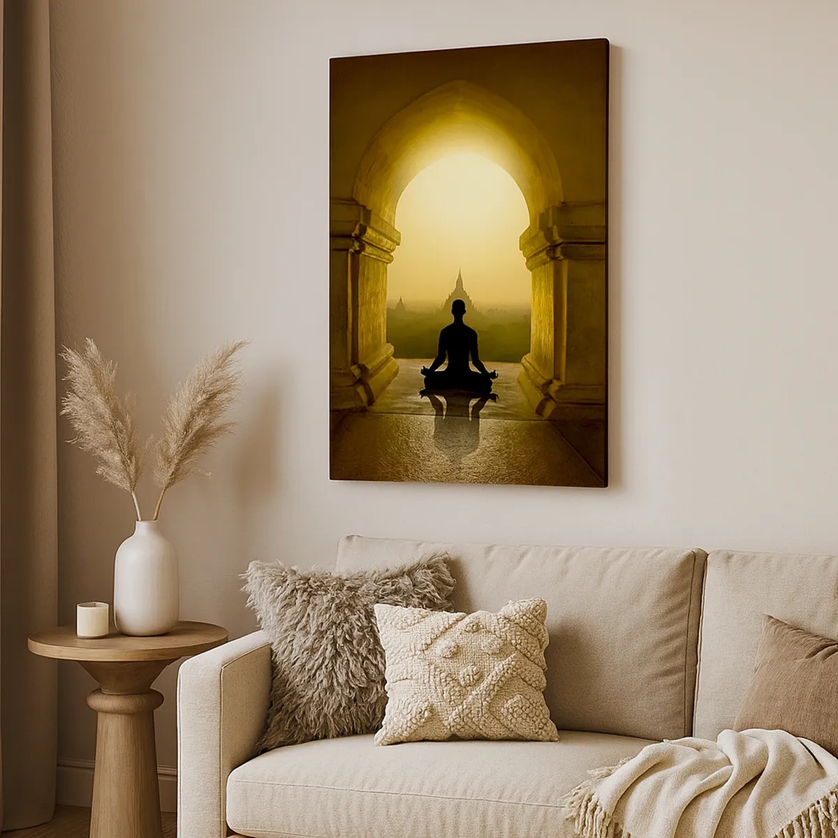 Impression sur toile - Image sur toile - Silhouette d'une personne méditant à la lumière du soleil couchant - 50x70cm - Pleine harmonie - Décoration murale moderne pour le salon et la chambre ARTTOR