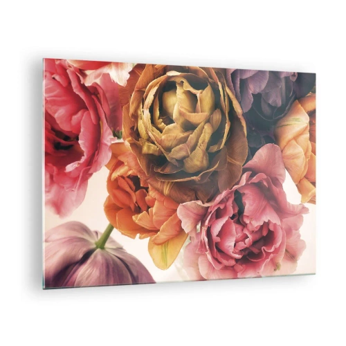 Impression sur verre - Image sur verre - Gros plan d'un bouquet de fleurs multicolores - 70x50cm - La fête de la vie - Décoration murale moderne pour le salon et la chambre ARTTOR