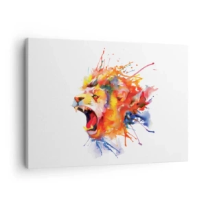 Impression sur toile - Image sur toile - Portrait coloré d'un lion dans un style dynamique - 70x50cm - exploser de colère - Décoration murale moderne pour le salon et la chambre ARTTOR