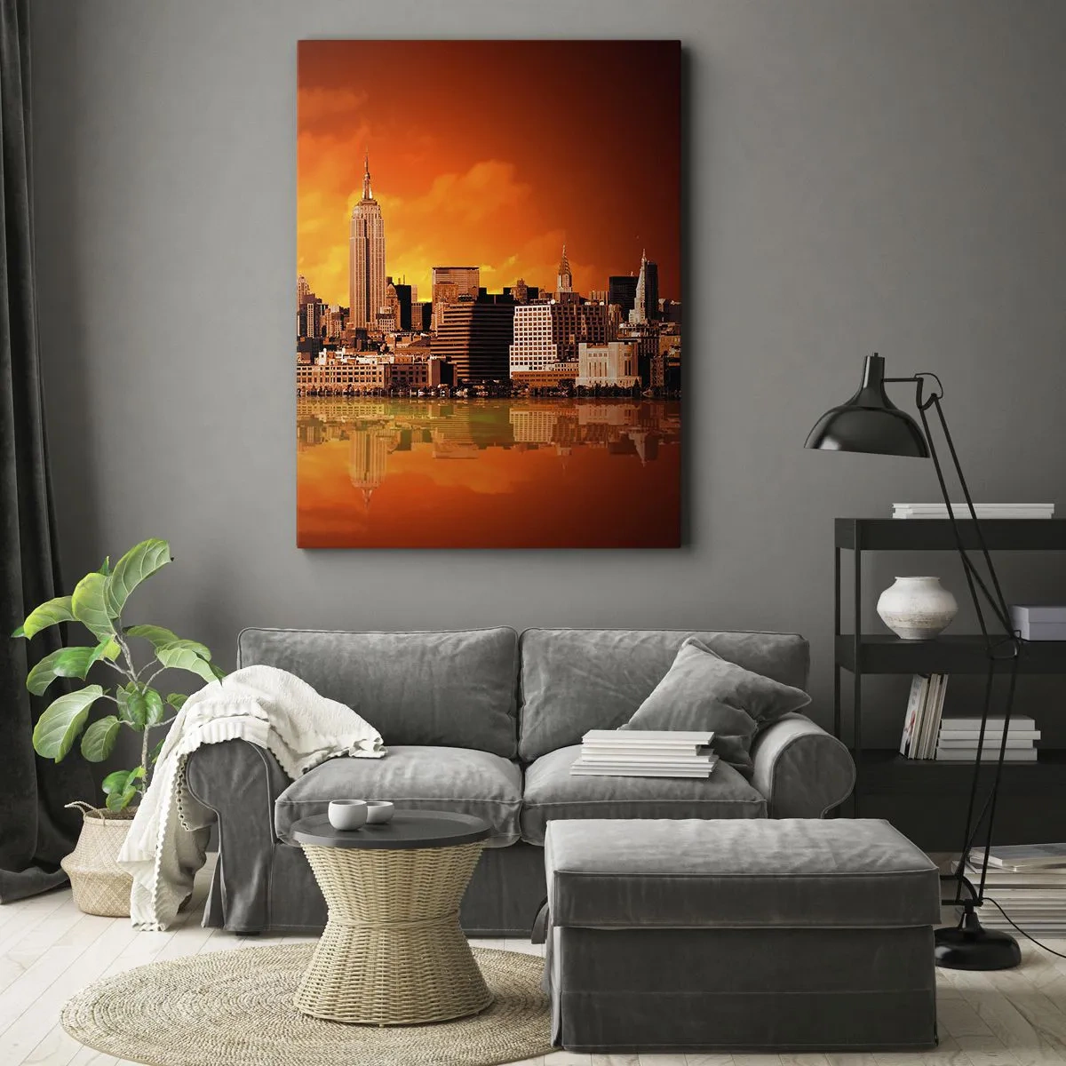 Impression sur toile - Image sur toile - Panorama de grande ville en jaune et bronze - 55x100 cm
