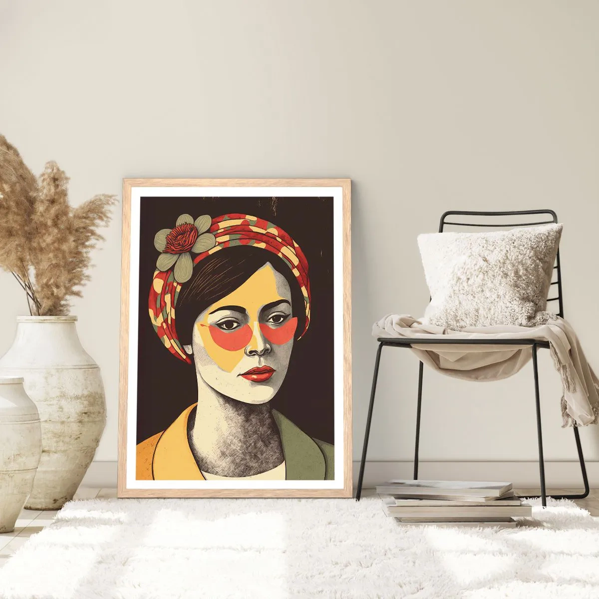 Affiche dans un chêne clair - Poster - Dame Corail - 40x50 cm