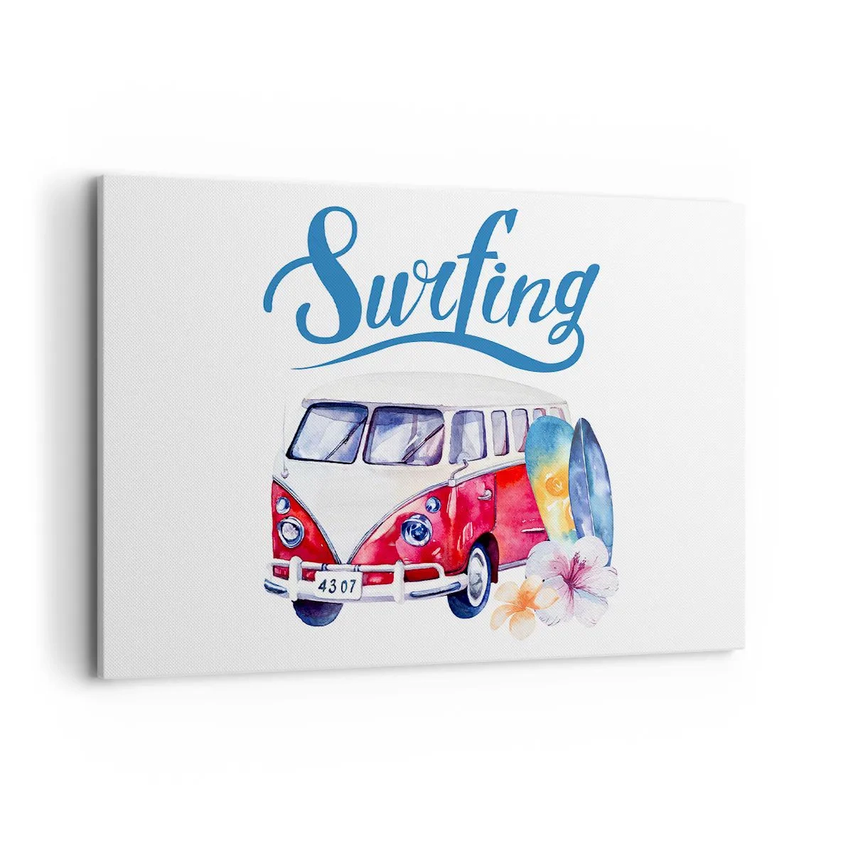 Impression sur toile - Image sur toile - Des graphismes colorés avec un thème de bus et de surf - 100x70cm - Concombre - un classique pour un surfeur - Décoration murale moderne pour le salon et la chambre ARTTOR