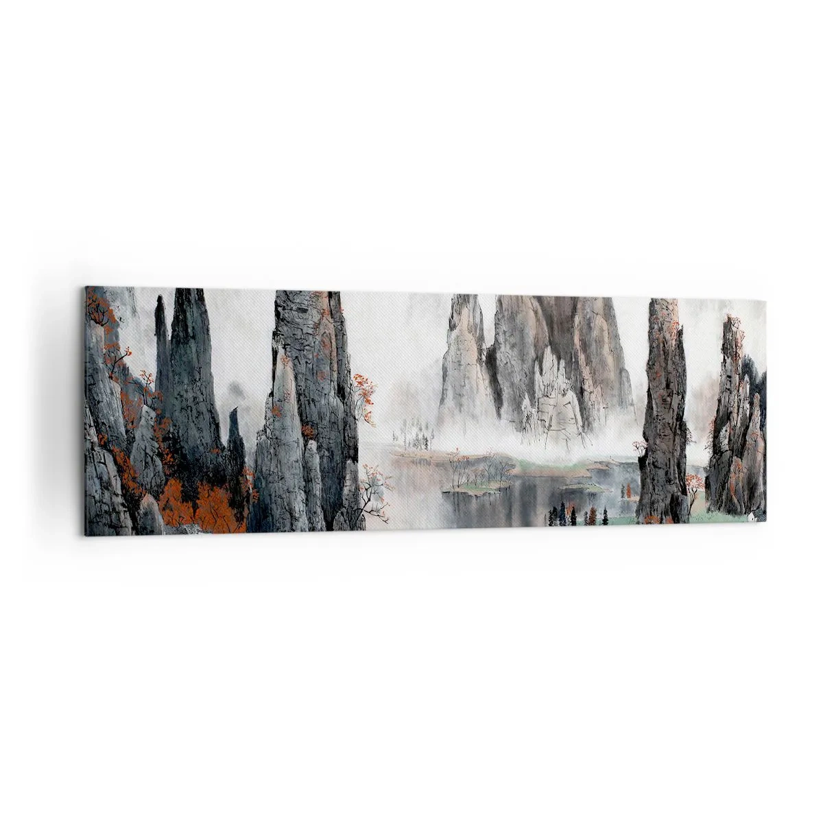 Impression sur toile - Image sur toile - Rochers et arbres pittoresques dans le paysage brumeux de la Chine - 160x50cm - De puissants gardiens - Décoration murale moderne pour le salon et la chambre ARTTOR