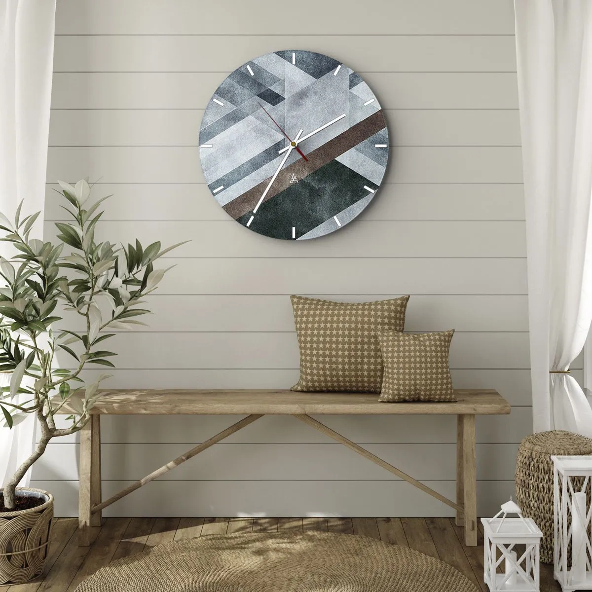 Horloge murale - Pendule murale - Géométrie dans les tons de bleu, marron et gris - 30x30cm - Élégance sophistiquée de la géométrie - Décoration murale moderne pour le salon, la cuisine et la chambre ARTTOR