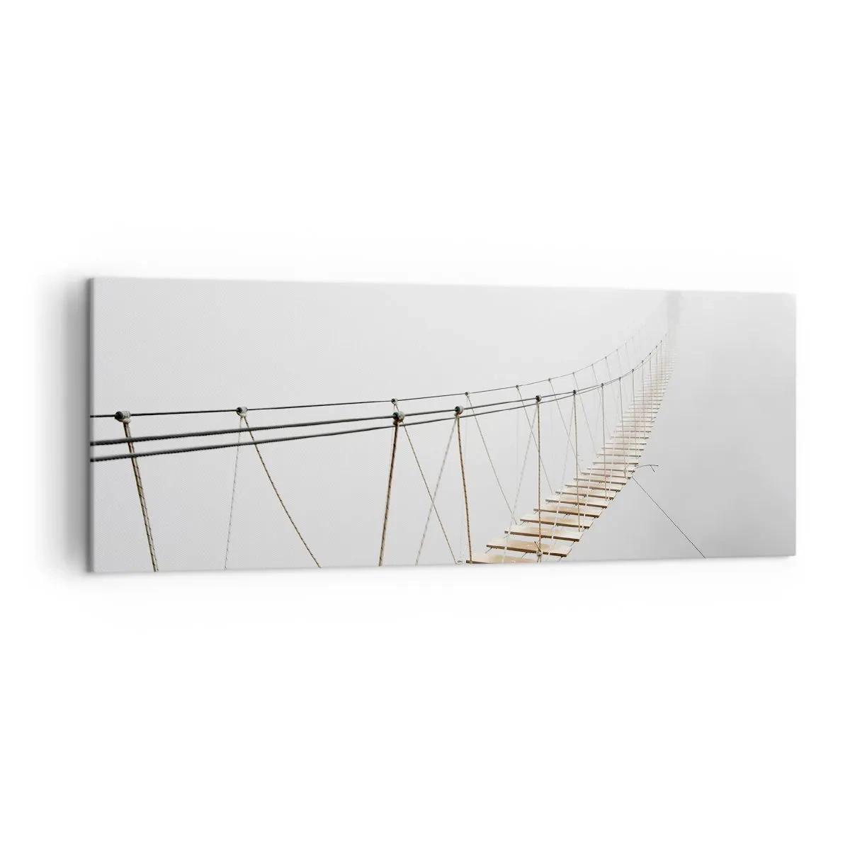Impression sur toile - Image sur toile - Un pont suspendu dans le brouillard vu d'une perspective minimaliste - 140x50cm - Où cela va-t-il te mener? - Décoration murale moderne pour le salon et la chambre ARTTOR