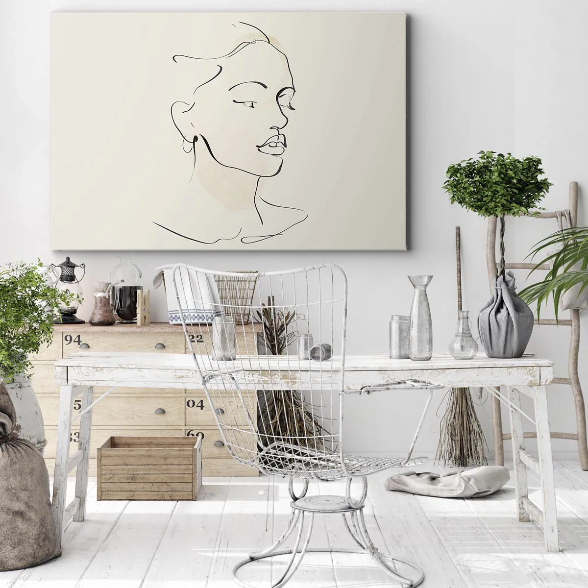 Impression sur toile - Image sur toile - Un croquis délicat du visage d'une femme sur un fond clair - 70x50cm - Une ligne certaine - Décoration murale moderne pour le salon et la chambre ARTTOR