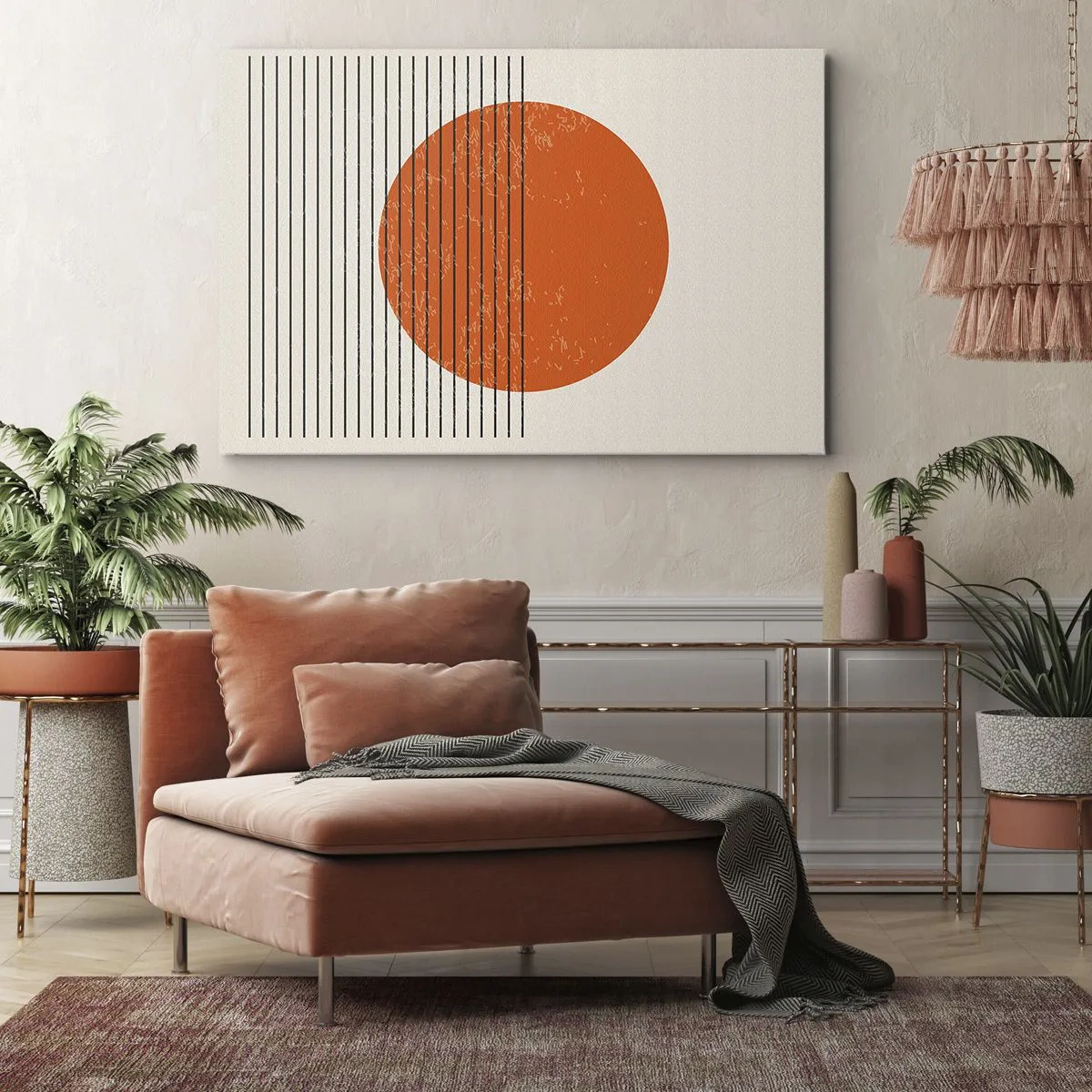 Impression sur toile - Image sur toile - Soleil minimaliste aux lignes géométriques - 100x70cm - Toujours le soleil - Décoration murale moderne pour le salon et la chambre ARTTOR
