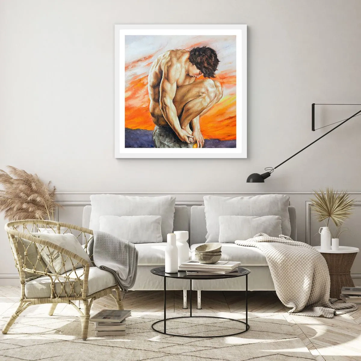 Affiche dans un cadre blanc - Poster - Plongé dans ses pensées - 50x50 cm