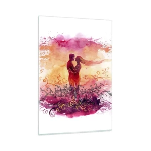 Impression sur verre - Image sur verre - Un couple s'embrassant sur un motif abstrait rose et orange - 80x120cm - Un coeur! Je n'ai pas besoin de beaucoup… - Décoration murale moderne pour le salon et la chambre ARTTOR