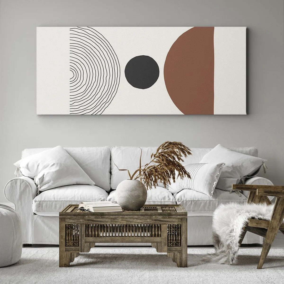 Impression sur toile - Image sur toile - Figures géométriques abstraites aux couleurs chaudes - 160x50cm - Au centre de l'attention - Décoration murale moderne pour le salon et la chambre ARTTOR