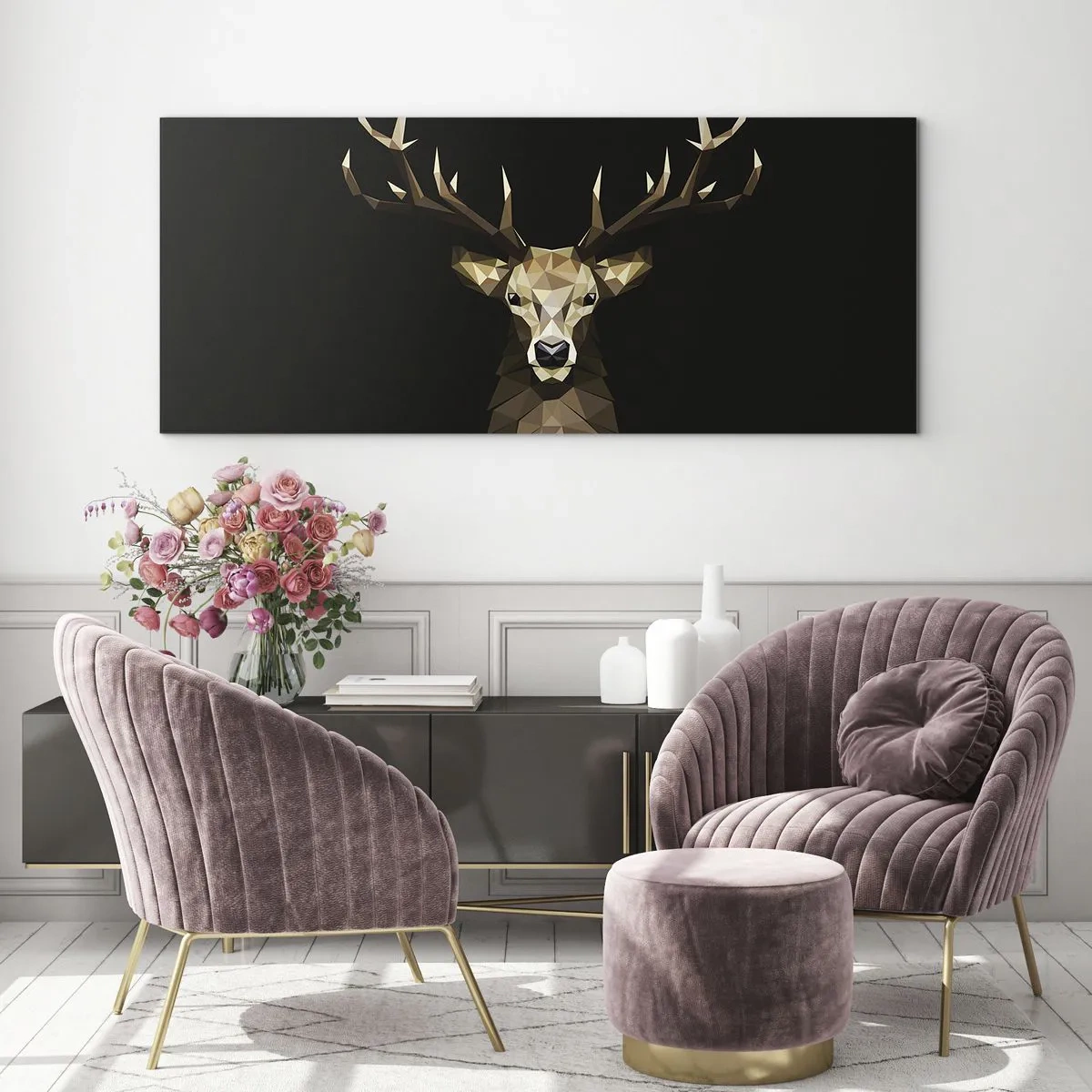 Impression sur verre - Image sur verre - Cerf cubique - 100x40 cm