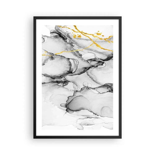Affiche dans un cadre noir - Poster - Une composition abstraite dans des tons de gris avec des accents dorés. - 50x70cm - Composition à motif or - Décoration murale moderne pour le salon et la chambre ARTTOR
