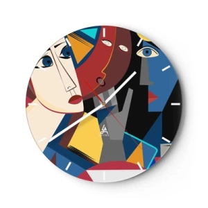 Horloge murale - Pendule murale - Visages cubistes aux couleurs vibrantes dans une composition géométrique - 30x30cm - Une conversation entre cubistes - Décoration murale moderne pour le salon, la cuisine et la chambre ARTTOR