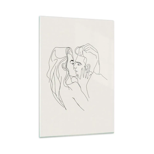 Impression sur verre - Image sur verre - Une illustration minimaliste d'un couple dans une étreinte amoureuse - 80x120cm - Enlacé de sentiment - Décoration murale moderne pour le salon et la chambre ARTTOR