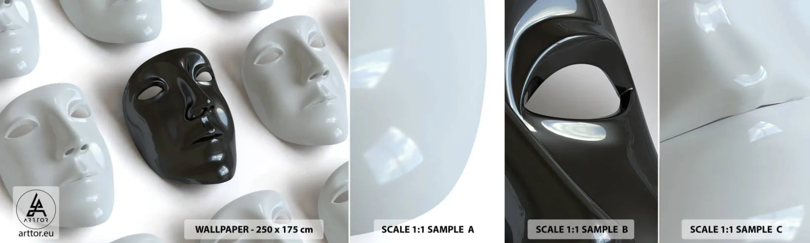Échantillon De Papier Peint Standard Eco - Comment se démarquer ? - Morceau, Masque vénitien, Noir et blanc - 100x30 cm