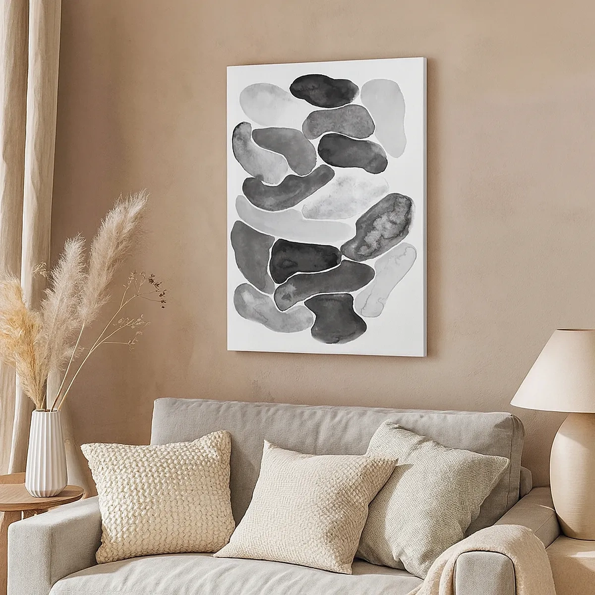 Impression sur toile - Image sur toile - Abstraction en noir et blanc avec des taches irrégulières sur fond blanc - 50x70cm - Abstraction rocheuse - Décoration murale moderne pour le salon et la chambre ARTTOR