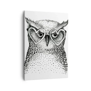 Impression sur toile - Image sur toile - Graphique élégant d'un hibou portant des lunettes en forme de cœur - 50x70cm - Sagement et avec amour - Décoration murale moderne pour le salon et la chambre ARTTOR