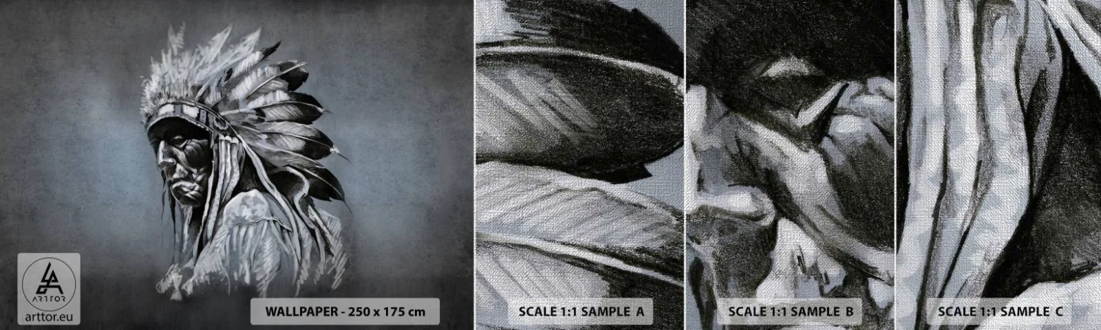 Échantillon de Papier Peint Premium Canvas - Retour aux sources - Indien, Plume, Homme - 100x30 cm