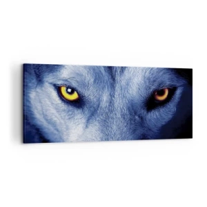 Impression sur toile - Image sur toile - Gros plan du regard intense d'un loup sur un fond sombre - 120x50cm - Regars hypnotique - Décoration murale moderne pour le salon et la chambre ARTTOR