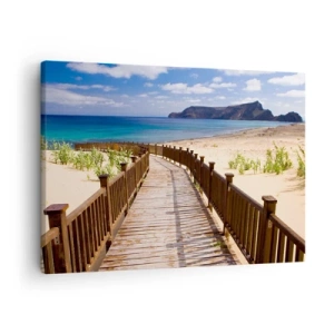 Impression sur toile - Image sur toile - Chemin en bois menant à la plage avec vue sur l'océan - 70x50cm - Emmène-moi dans les îles du bonheur - Décoration murale moderne pour le salon et la chambre ARTTOR