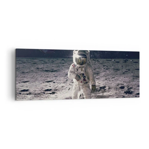 Impression sur toile - Image sur toile - Astronaute à la surface de la Lune avec la Terre en arrière-plan - 140x50cm - Salutations de la lune - Décoration murale moderne pour le salon et la chambre ARTTOR