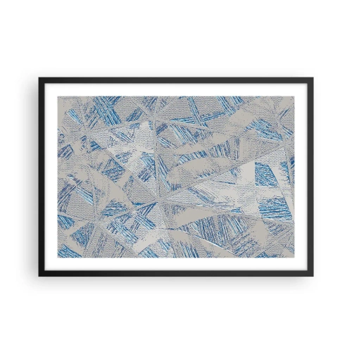 Affiche dans un cadre noir - Poster - Motifs géométriques dans les tons de bleu et de gris - 70x50cm - Dans un labyrinthe bleu-gris - Décoration murale moderne pour le salon et la chambre ARTTOR