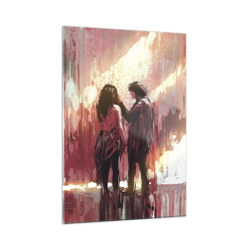Impression sur verre - Image sur verre - Un couple dans la lumière chaleureuse d'un décor abstrait - 50x70cm - L'éternel spectacle de l'amour - Décoration murale moderne pour le salon et la chambre ARTTOR