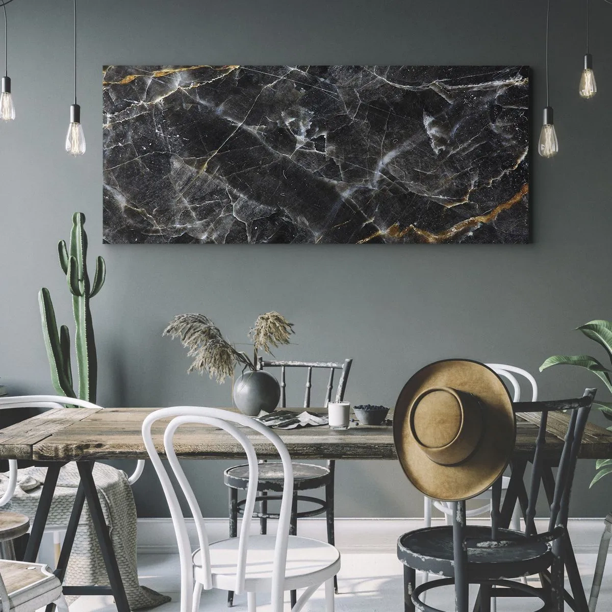 Impression sur toile - Image sur toile - Détails noirs et dorés de la surface en marbre - 120x50cm - La vie intérieure de la pierre - Décoration murale moderne pour le salon et la chambre ARTTOR