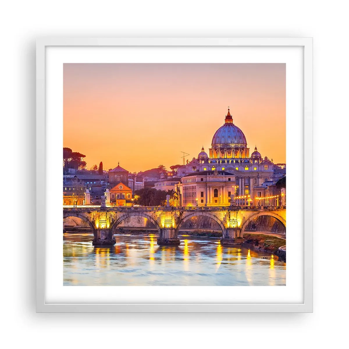 Affiche dans un cadre blanc - Poster - Coucher de soleil sur la ville éternelle - 50x50 cm