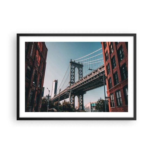 Affiche dans un cadre noir - Poster - Un pont entre les bâtiments dans un paysage urbain - 70x50cm - Sur les vagues de la ville - Décoration murale moderne pour le salon et la chambre ARTTOR