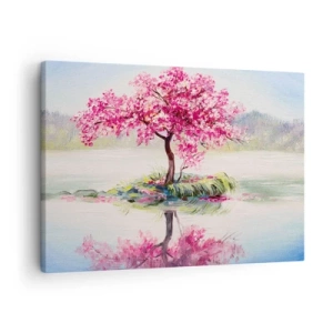 Impression sur toile - Image sur toile - Un arbre en fleurs sur une eau calme - 70x50cm - Fête du Printemps - Décoration murale moderne pour le salon et la chambre ARTTOR