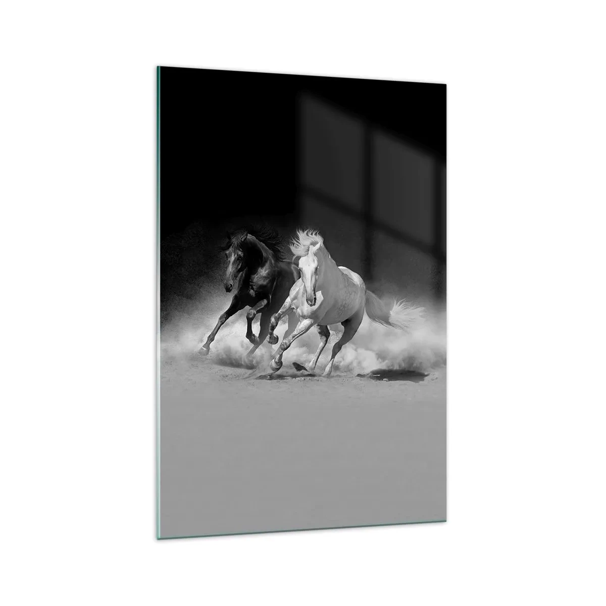 Impression sur verre - Image sur verre - Chevaux au galop en noir et blanc - 70x100cm - Galop de la liberté - Décoration murale moderne pour le salon et la chambre ARTTOR